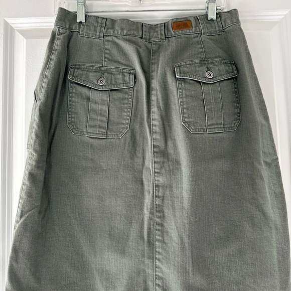 Vintage Liz Wear jeans Front Skirt Safari Utilitarian Army Green Pockets Size 10 - Picture 3 of 8